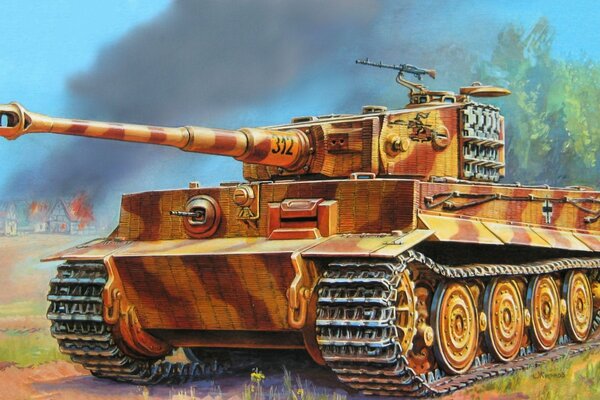 Drawing of a German tank, World War II