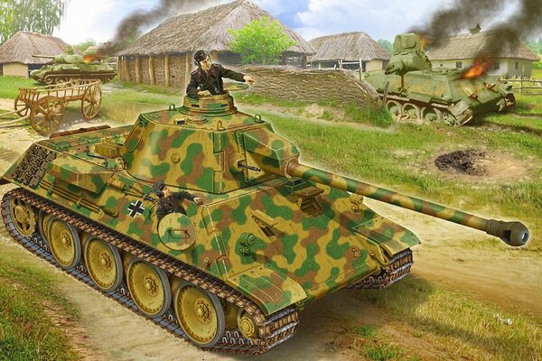 Drawing of a tankman who shot down an enemy tank