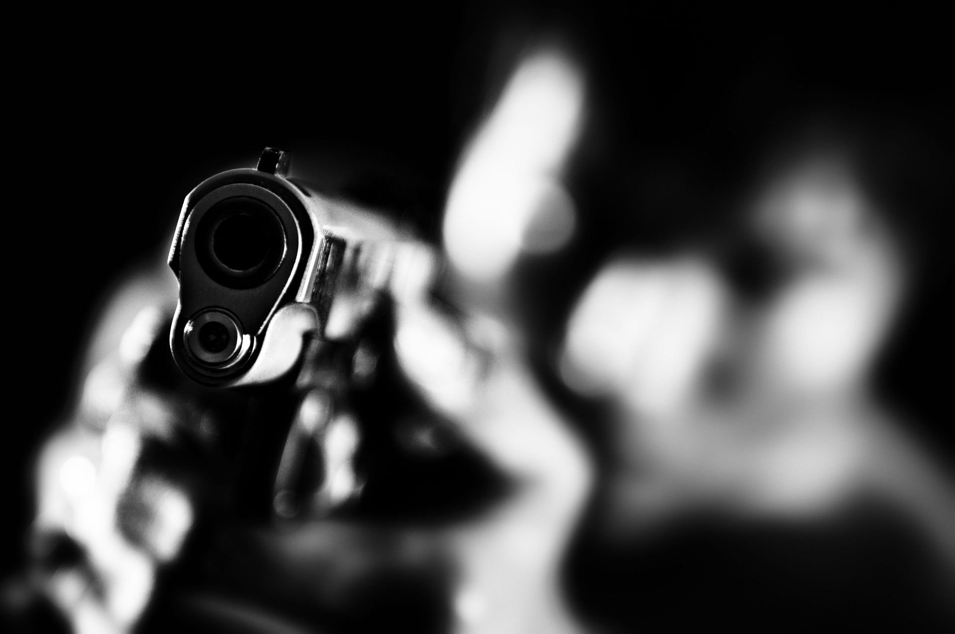 weapon pistol macro muzzle black and white