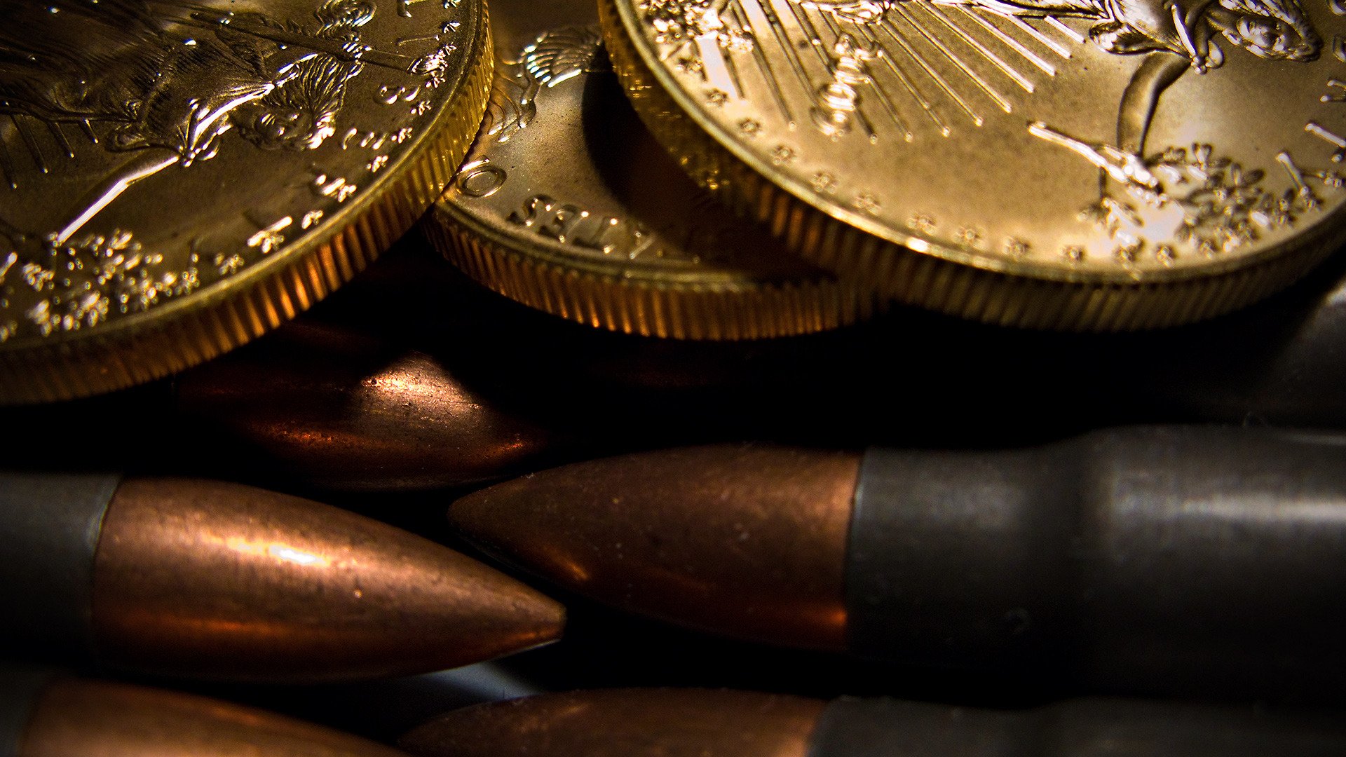 cartridges bullet coins close up