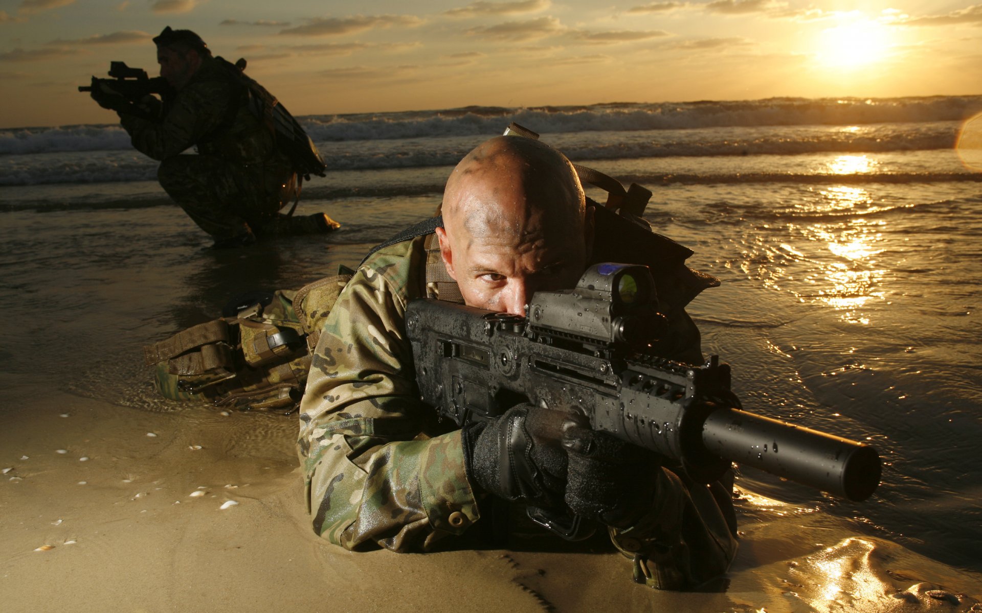 machine gun machine gun silencer flash hider bald men