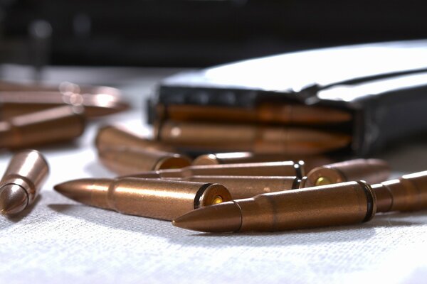 Bronze cartridges horn on the table