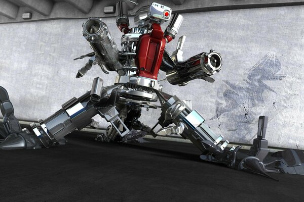 3d robot attacks with weapons