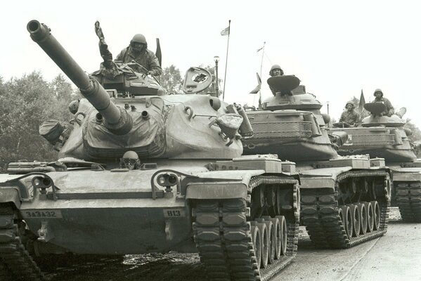 American tanks riding in a column