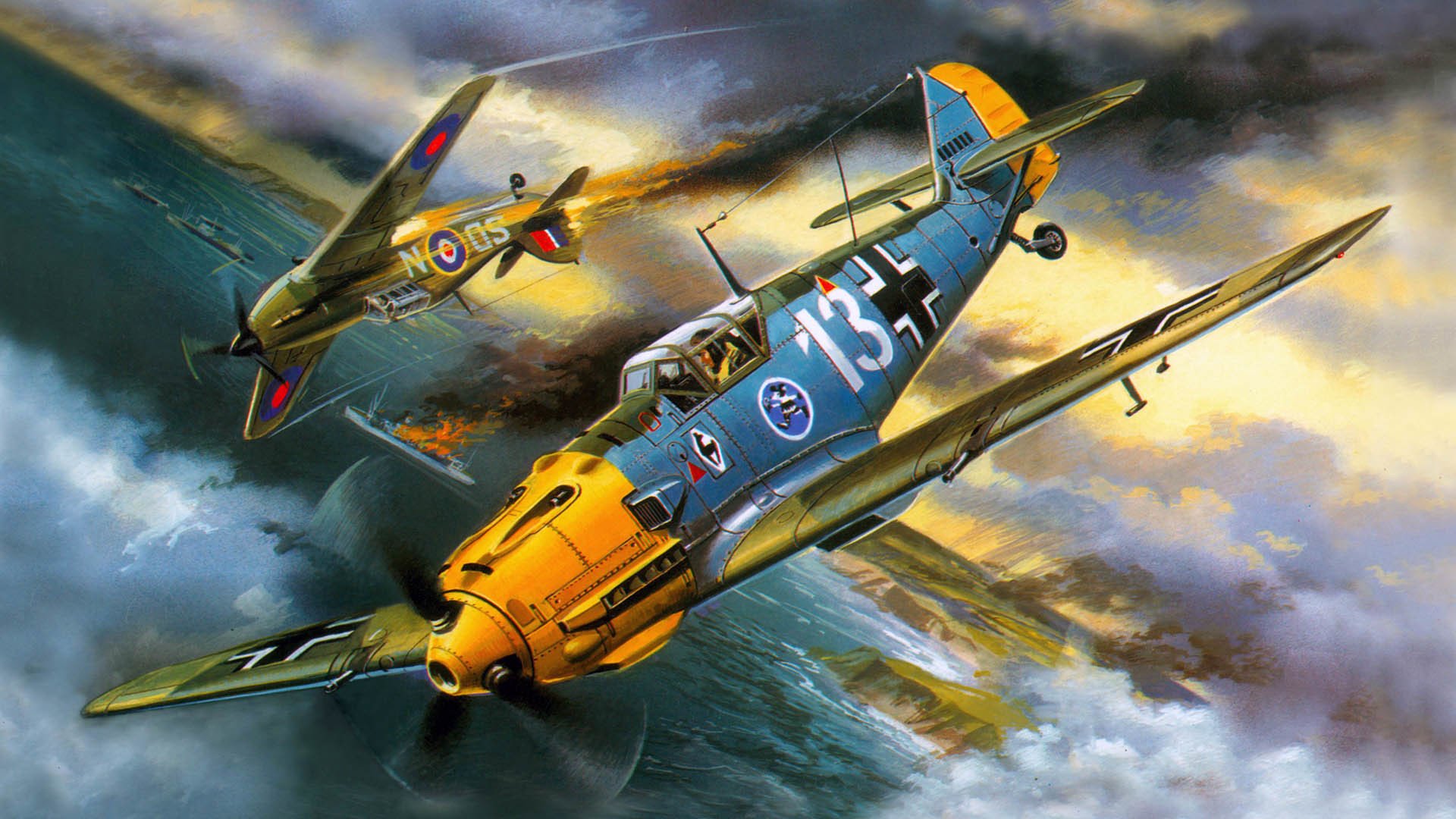 messerschmitt bf-109e-3 stab jg26 adolf galland adolf josef ferdinand galland jednosilnikowy myśliwiec tłokowy luftwaffe hawker hurricane brytyjski myśliwiec jednomiejscowy walka powietrzna niemiecki acc wojna rysunek sztuka