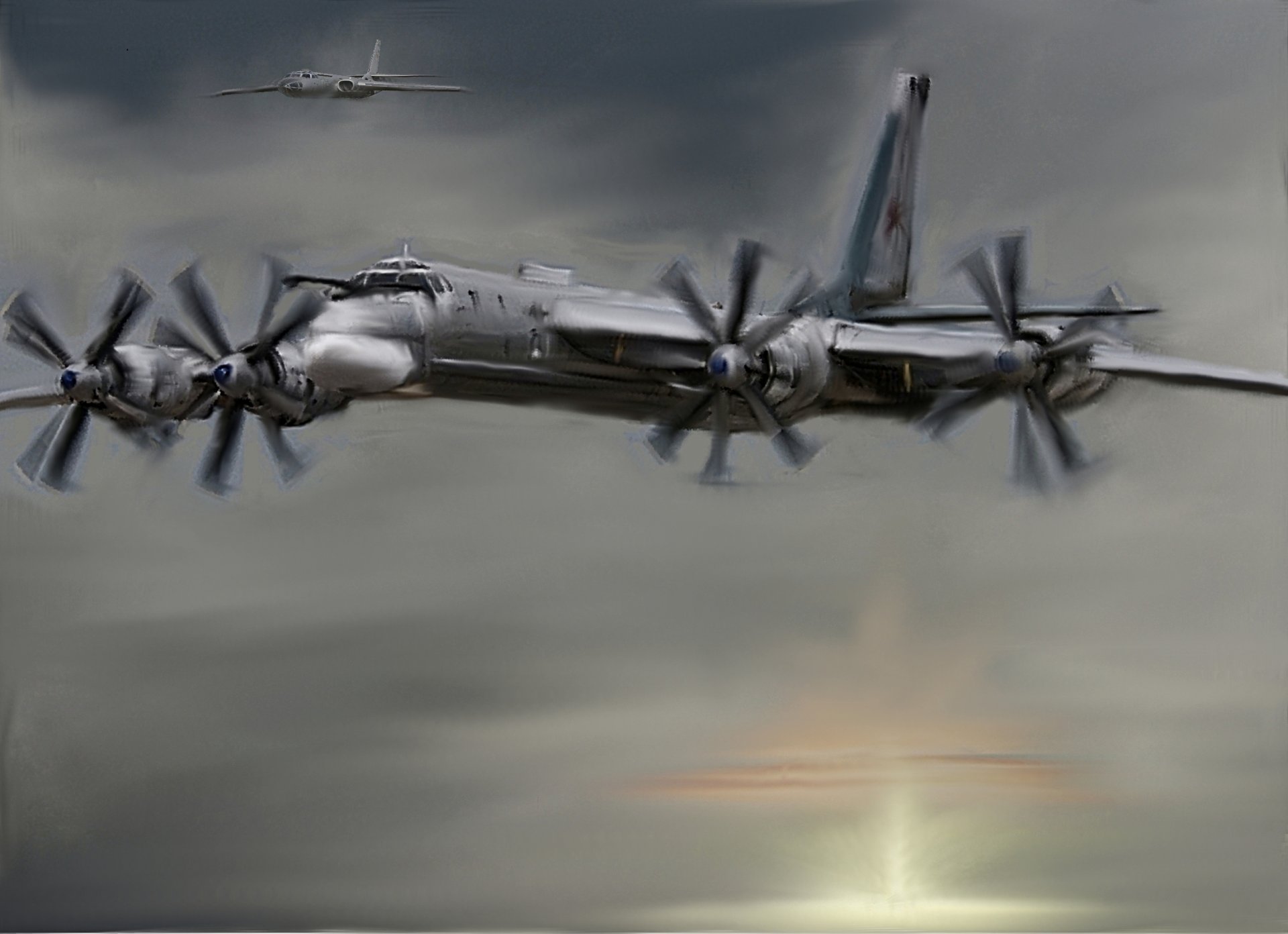 tupolew tu-95 tu-95 siły powietrzne rosja wschód zachód słońca słońce strategiczny bombowiec rakietowy