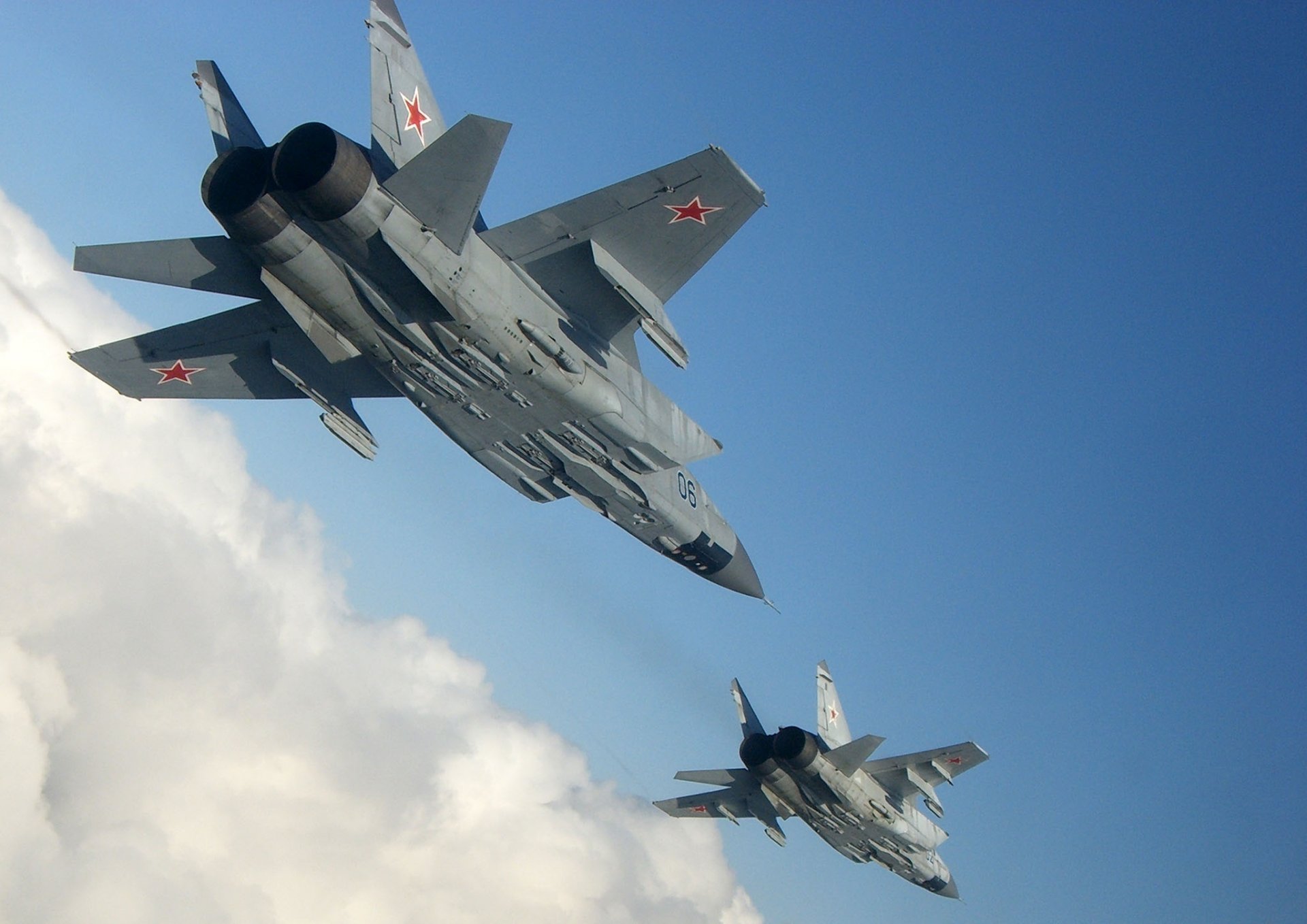 mikoyan gurevich mig-31 kämpfer abfangjäger paar höhe himmel luftwaffe russland