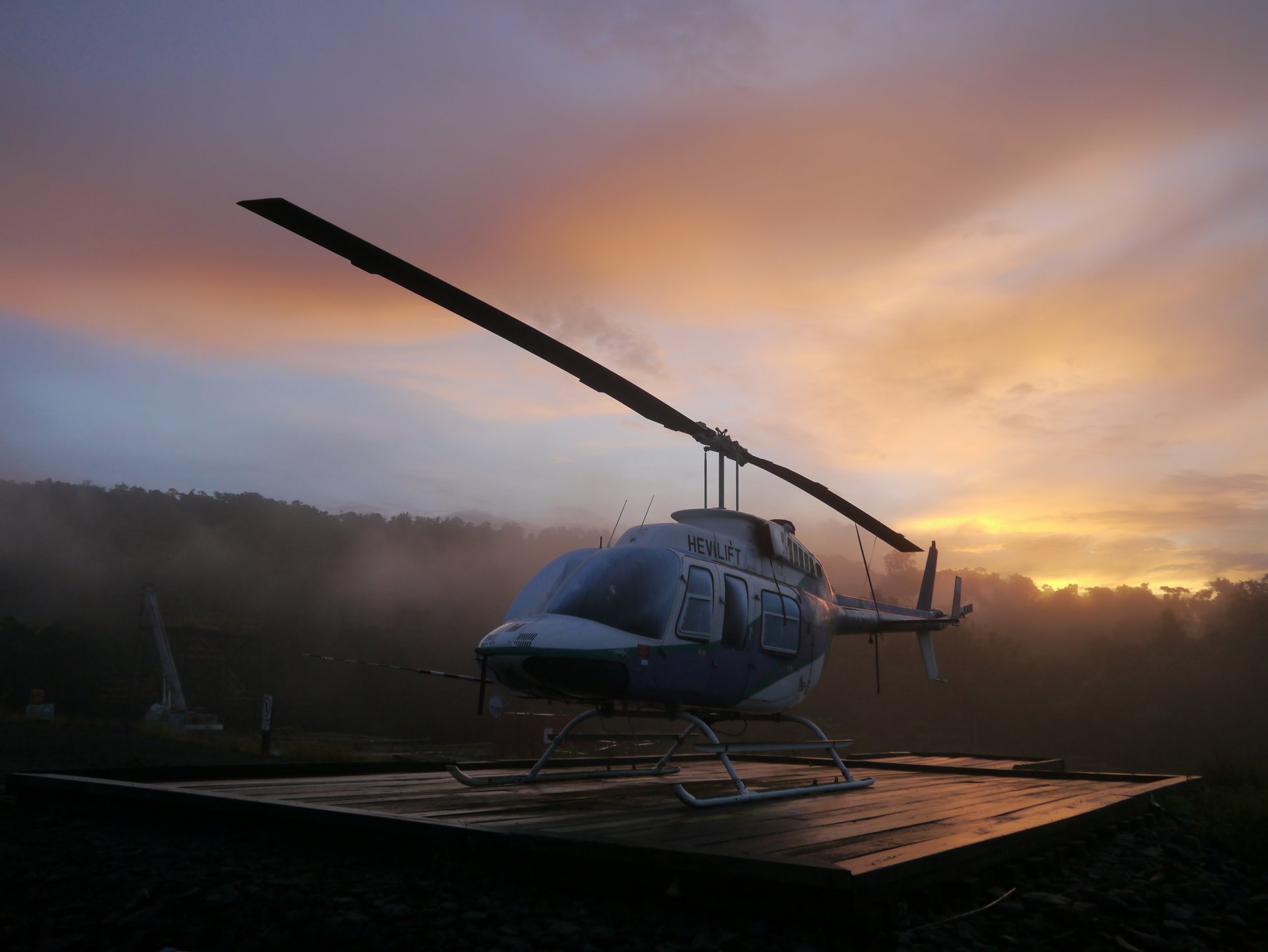 helicopter chopper bell longranger jungle morning scene png