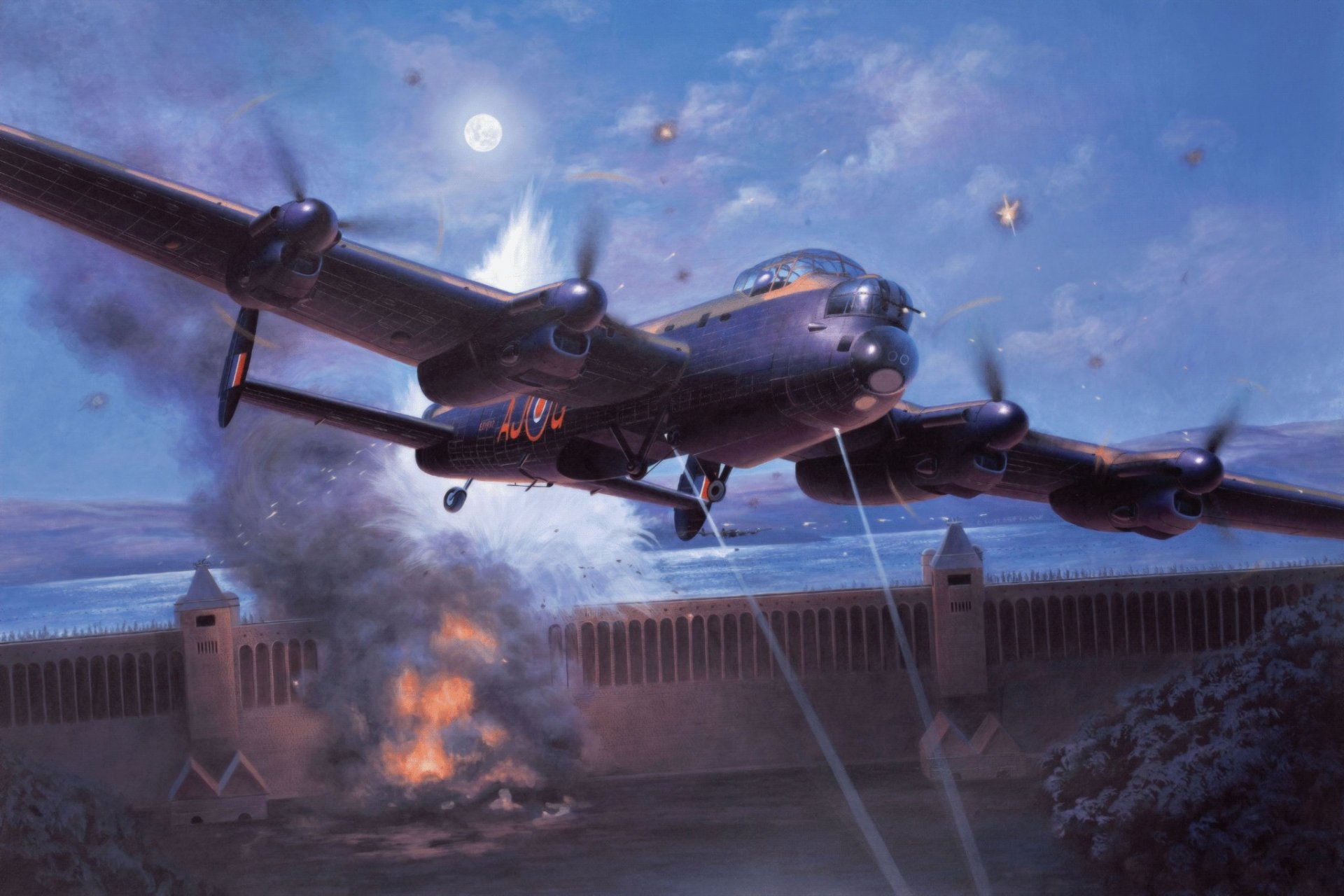 avro lancaster painting art ww2 war dambusters bomber british aircraft