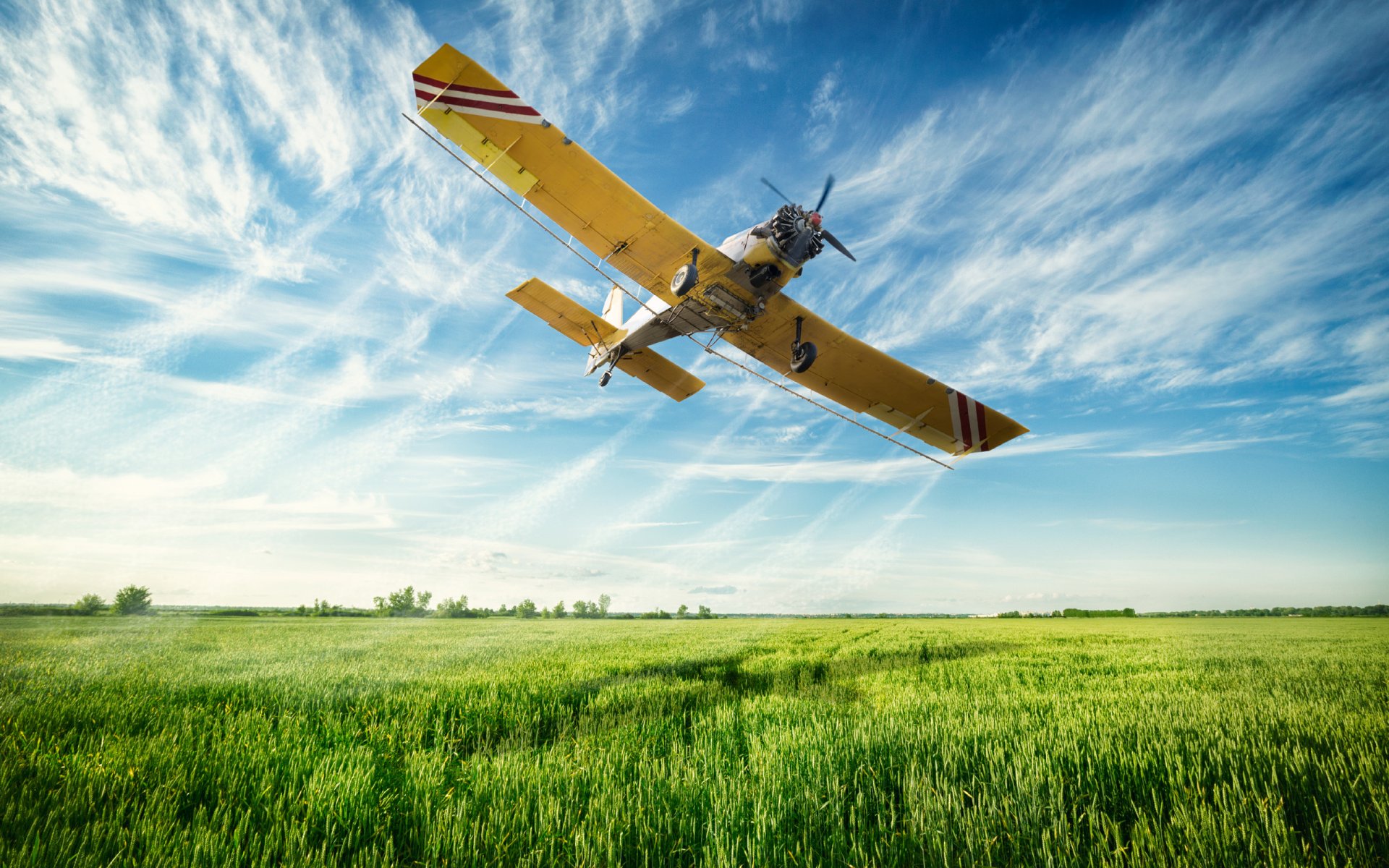 airplane light multi-purpose flight sky clouds landscape field horizon beautiful background bokeh wallpaper