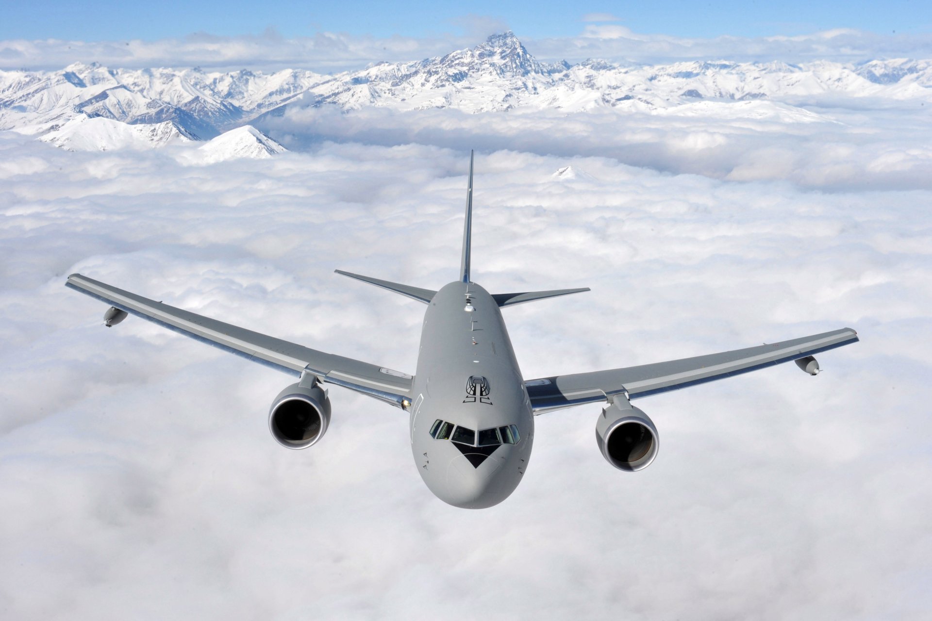 boeing kc-767a transport plane tanker flight mountain cloud