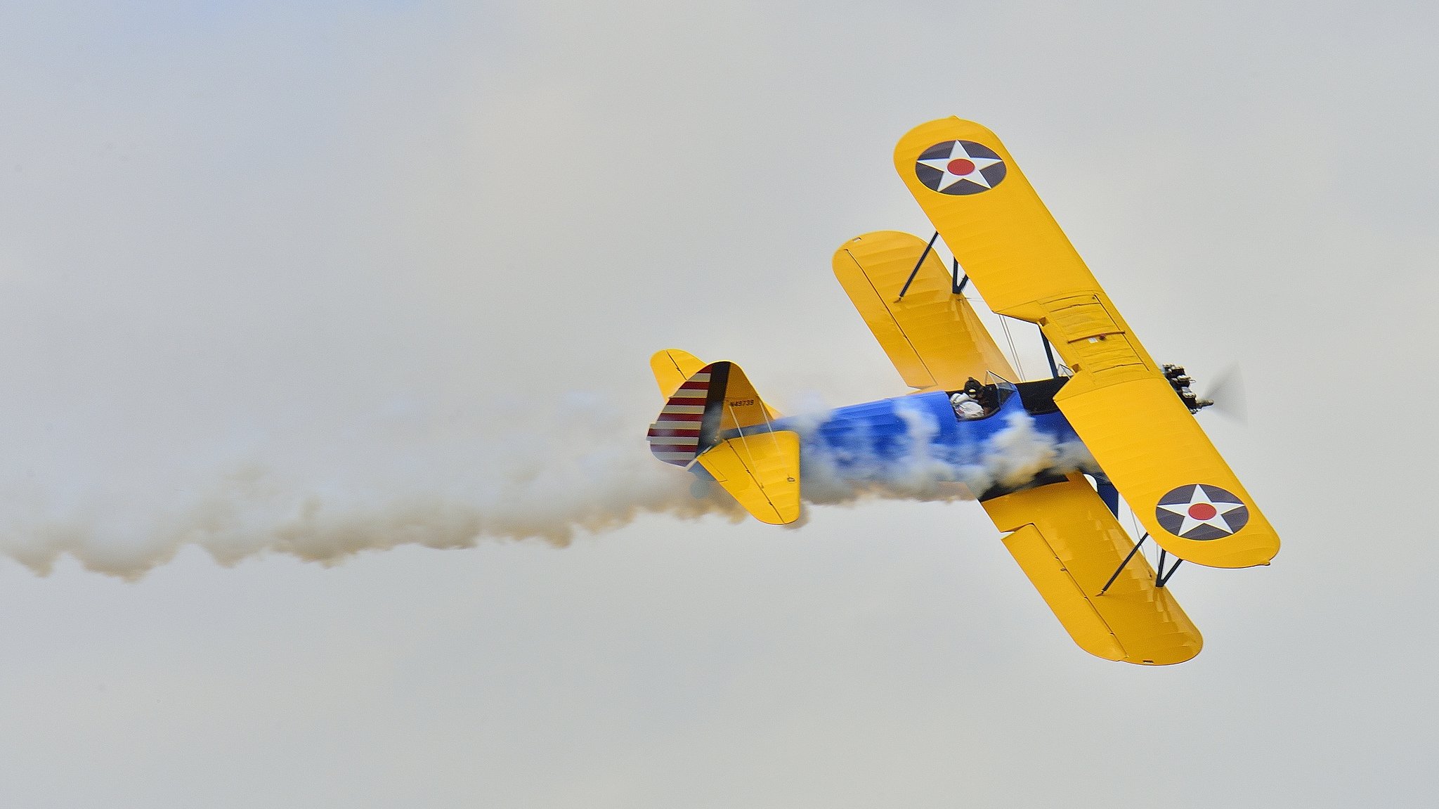 plane biplane pilot hits retro smoke