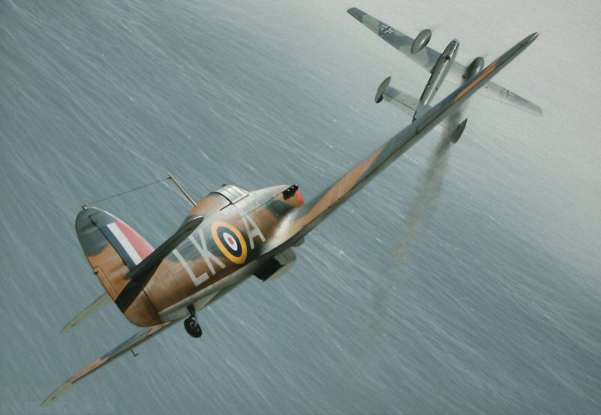 hawker hurricane bf 110 combattimento corpo a corpo ww2 guerra battaglia d inghilterra combattimento aereo aviazione arte arte pittura