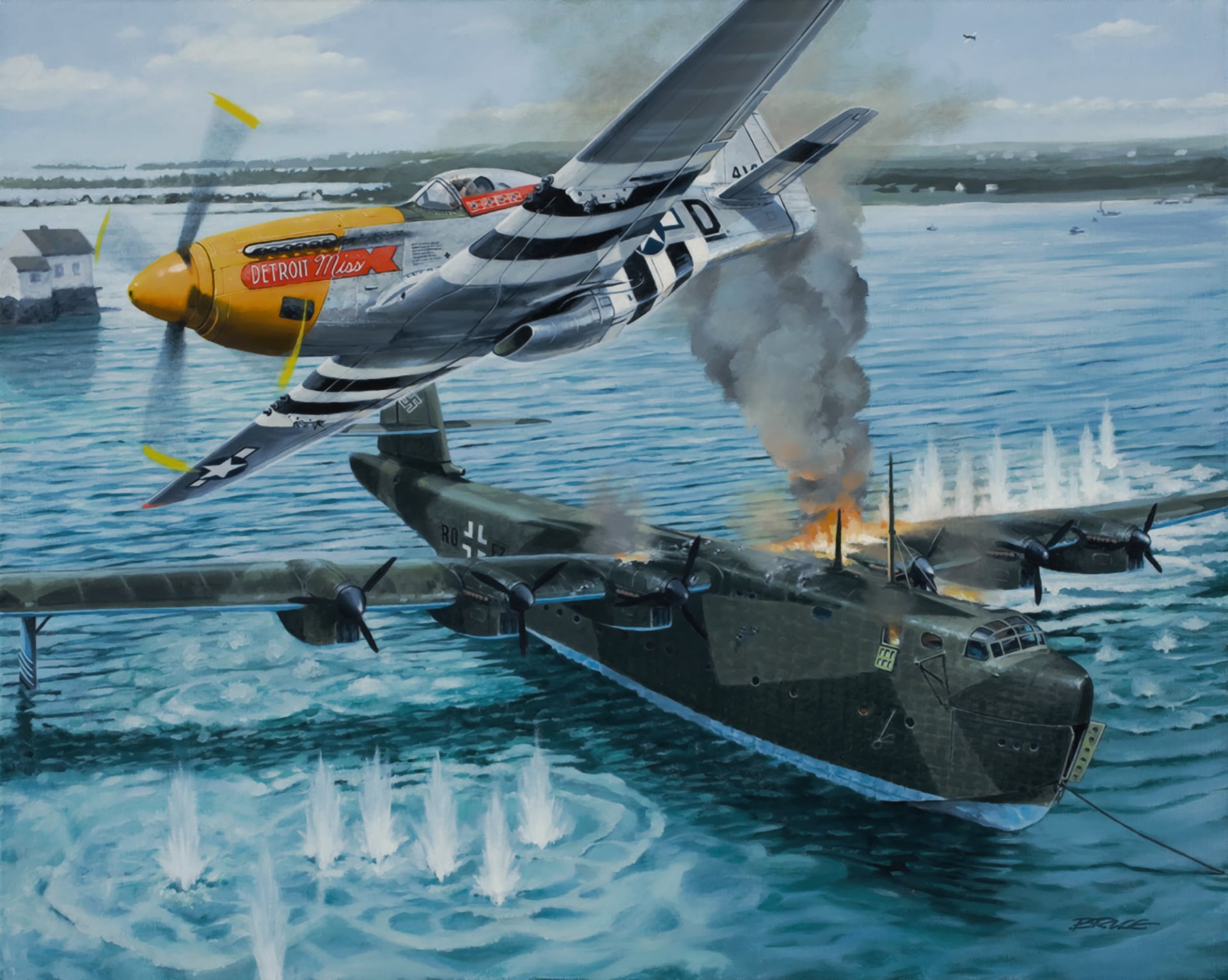 r 51 d mustang ww2 guerra arte pittura attacco voss bv 222 vichingo