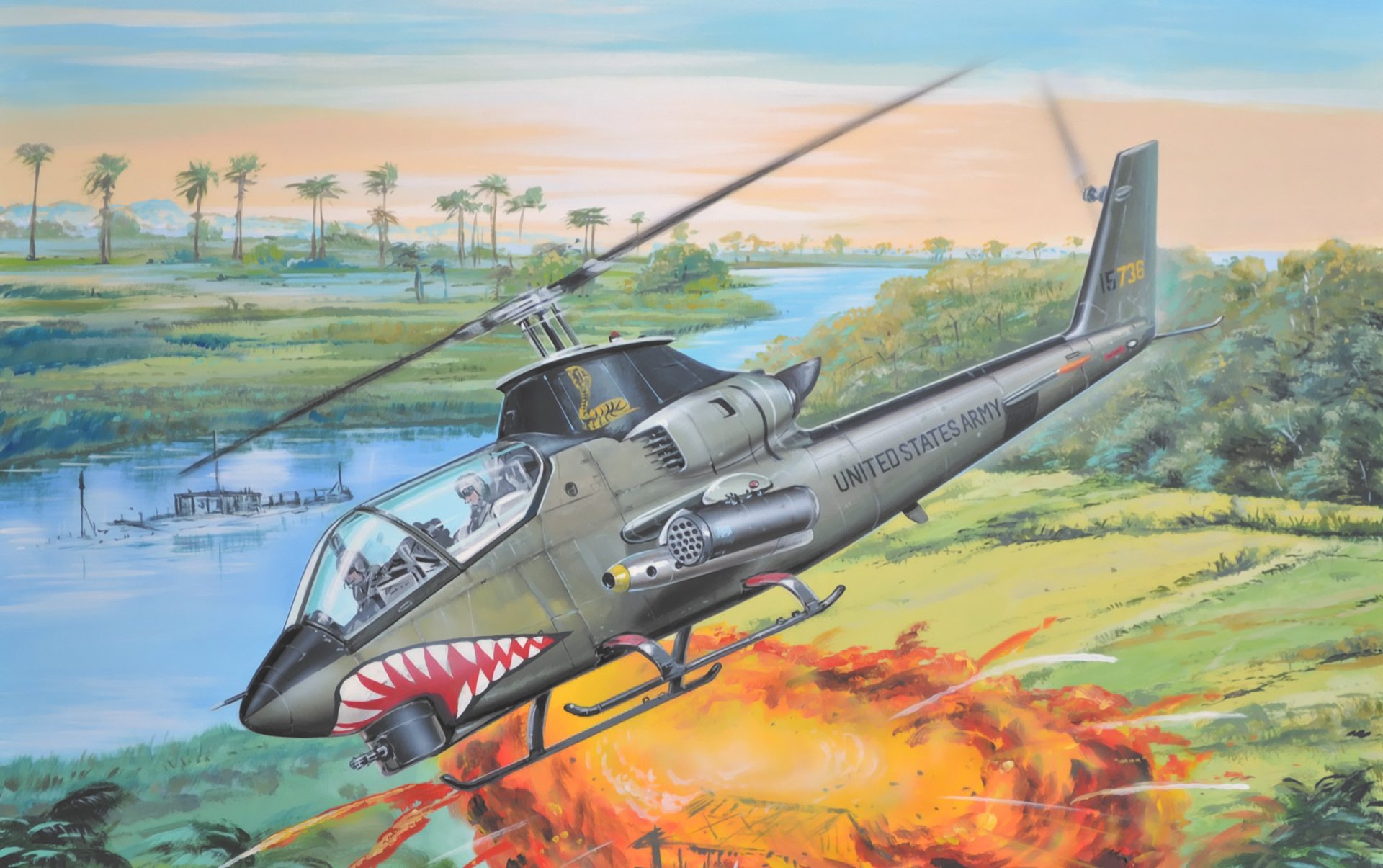 glocke ah-1g cobra huey vietnam krieg krieg kunst malerei hubschrauber