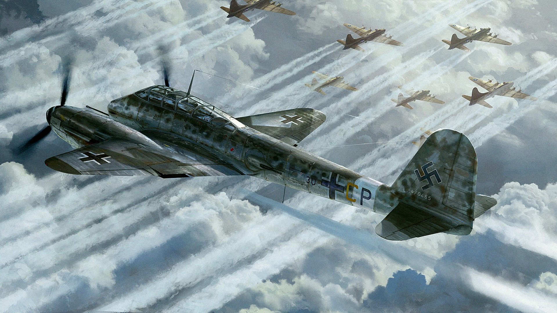 messerschmitt me.410 hornisse szerszeń niemiecki ciężki myśliwiec-bombowiec b-17 rysunek art