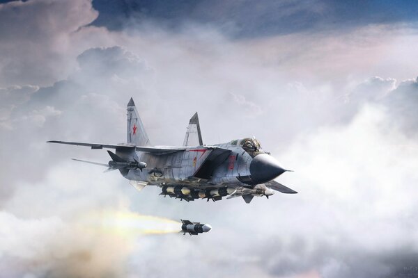 The launch of the Mig-31 fighter in Russia