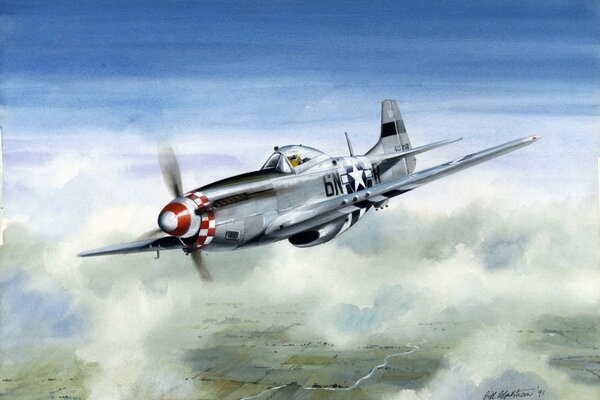 Flying in the clouds of a North American P51 fighter