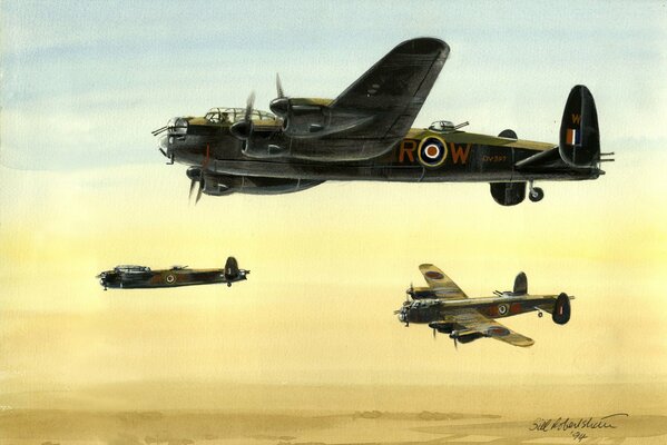 Drei britische Bomber über der Wüste