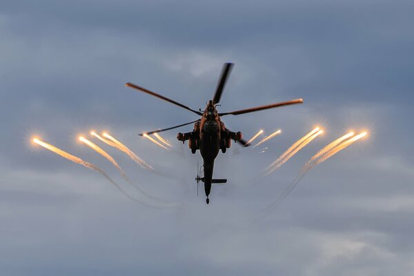 Russian military helicopter Mi-28N Golden Eagles in action