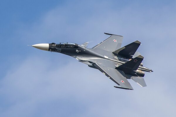 Russian multi-purpose fighter su-30sm in the sky