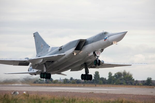 The Tu-22m3 bomber takes off