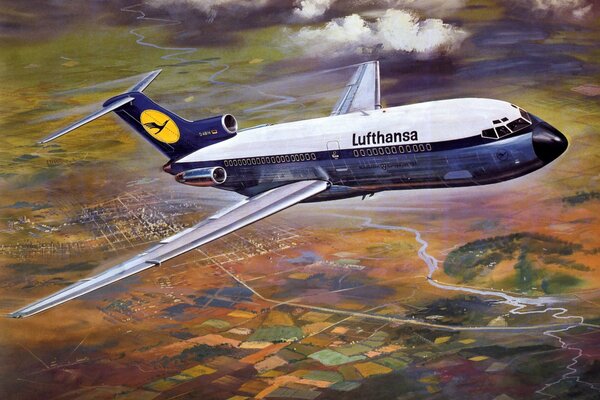 Boeing Lufthansa leci nad polami