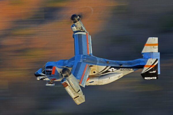 Captured shot of a tiltrotor flight