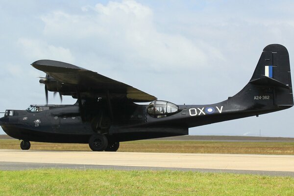 Marine anti-submarine patrol aircraft is preparing for takeoff