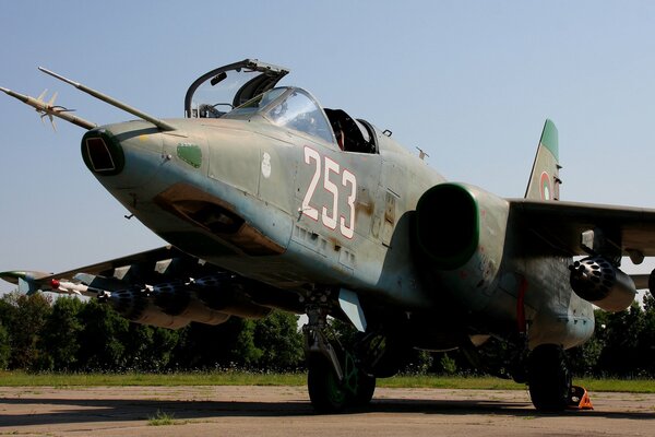 Armored attack aircraft rook at the airfield