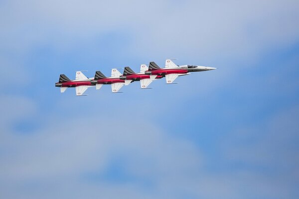 A parade of fighter jets in the sky over Switzerland