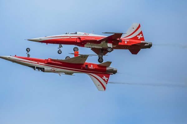 Parade of planes in the sky over Switzerland