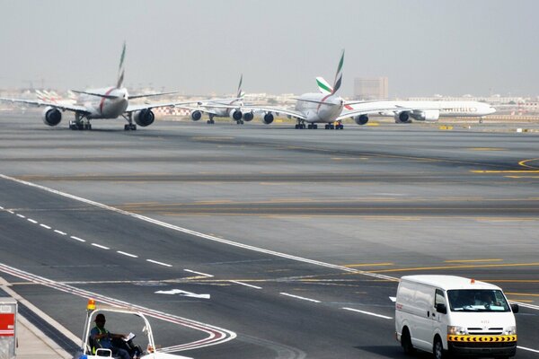 Boeing planes are parked at the airport