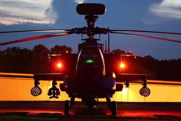 Apache attack helicopter on the take-off site