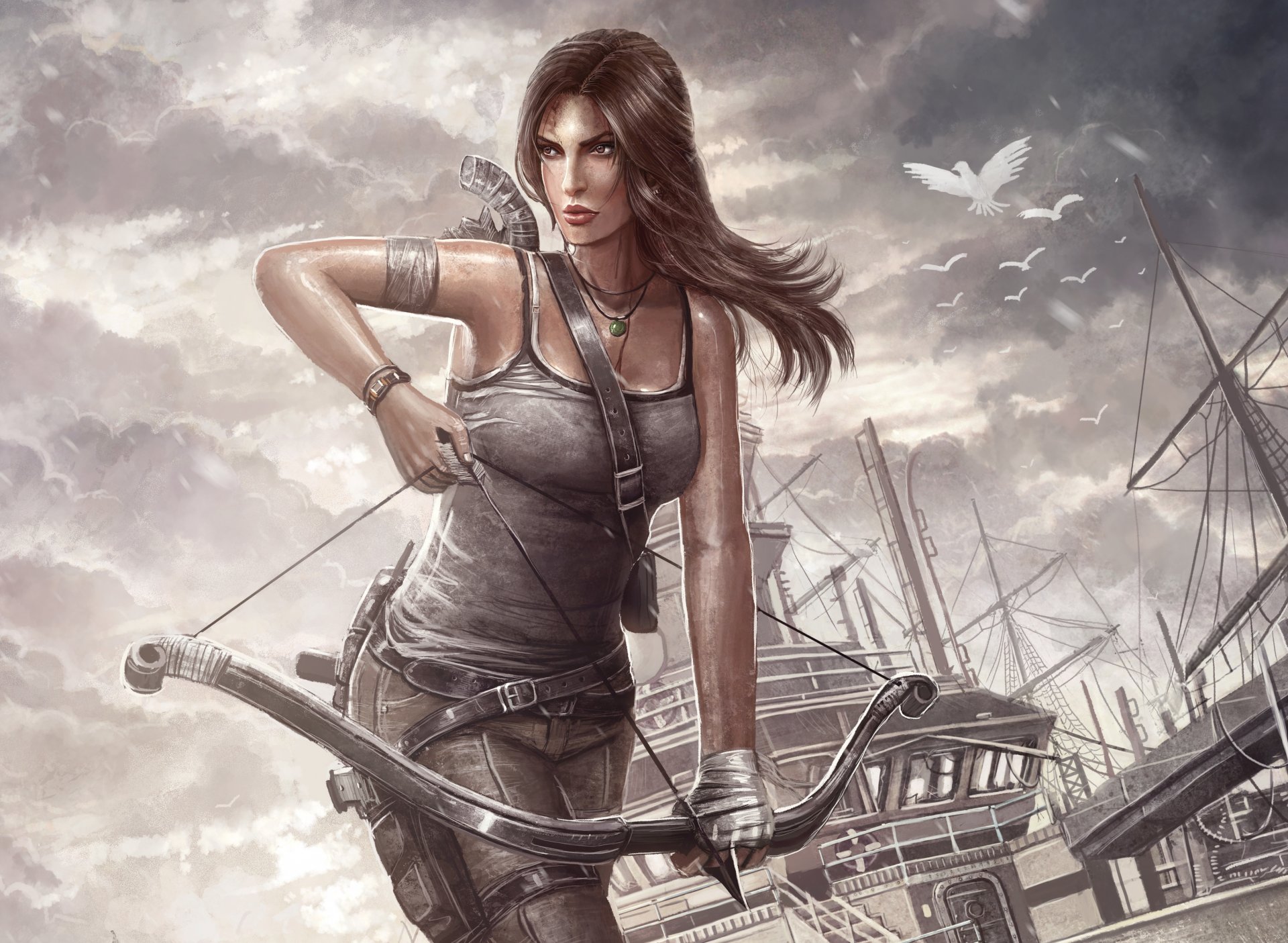 tomb raider lara croft bow arrows ship