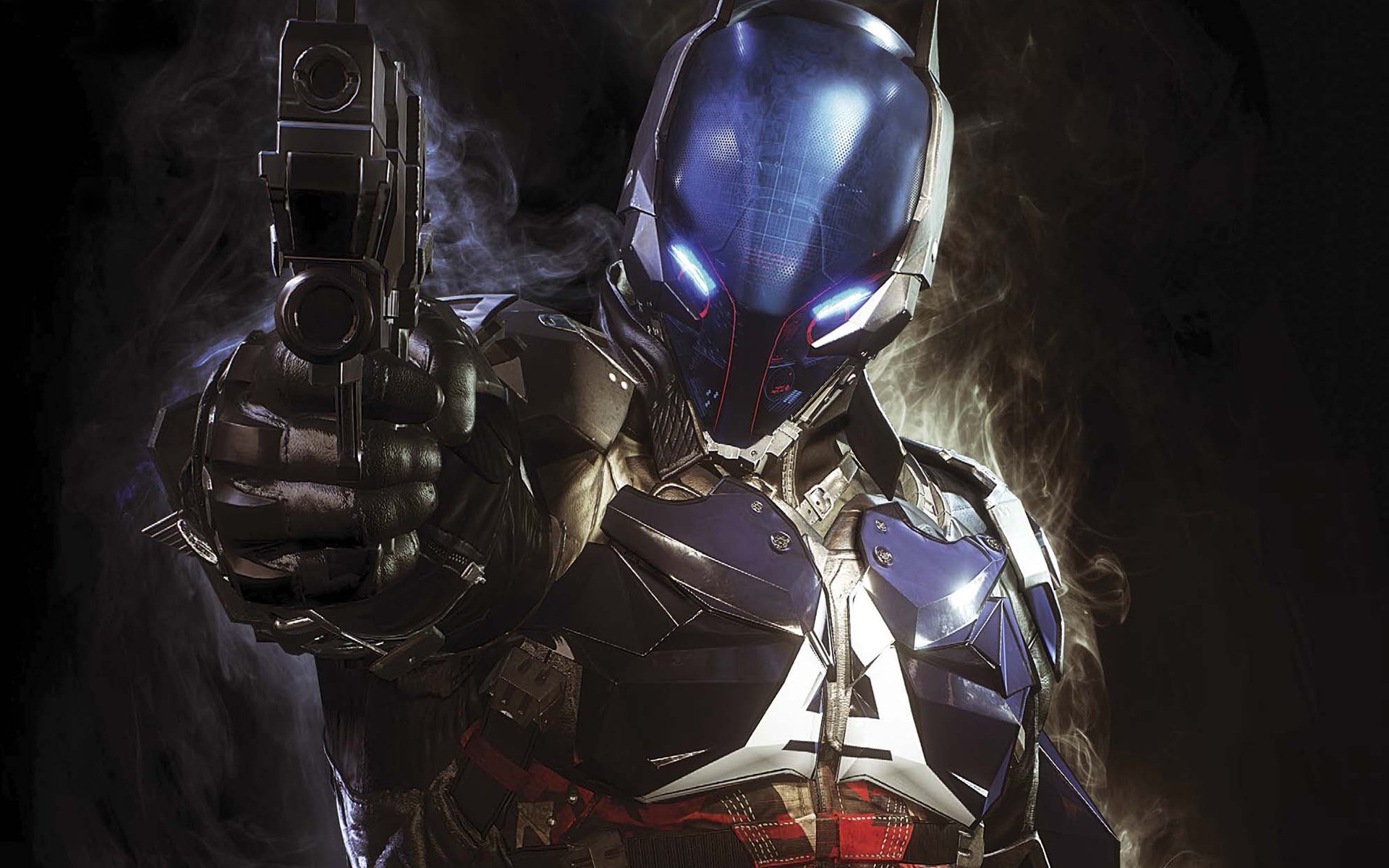 batman: arkham knight arkham knight armadura holograma arma pistola hocico rocksteady studios warner bro