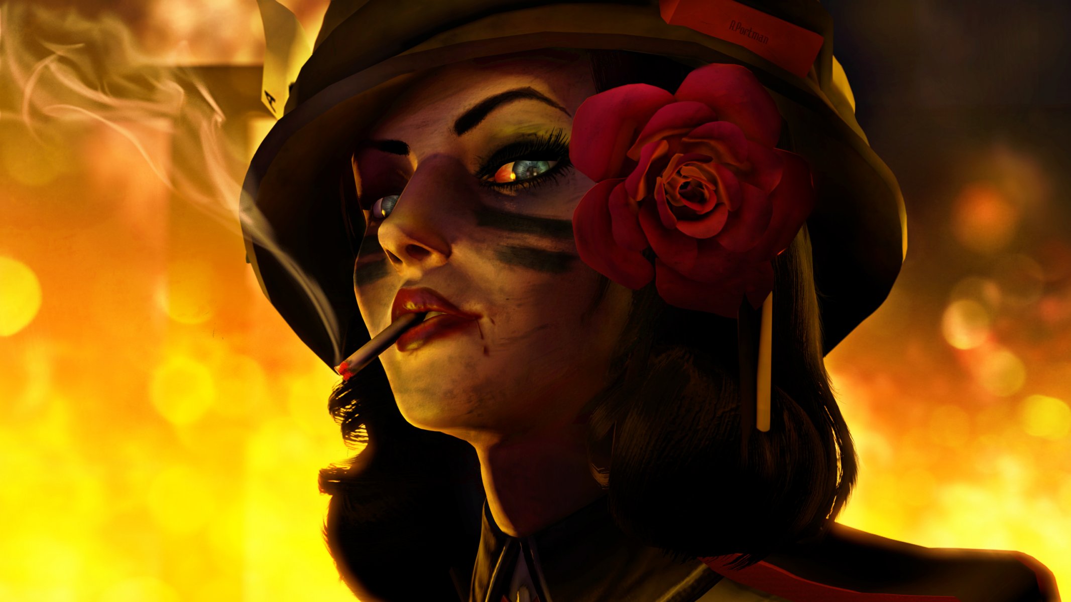 bioshock infinite elizabeth mädchen helm feuer krieg zigarette