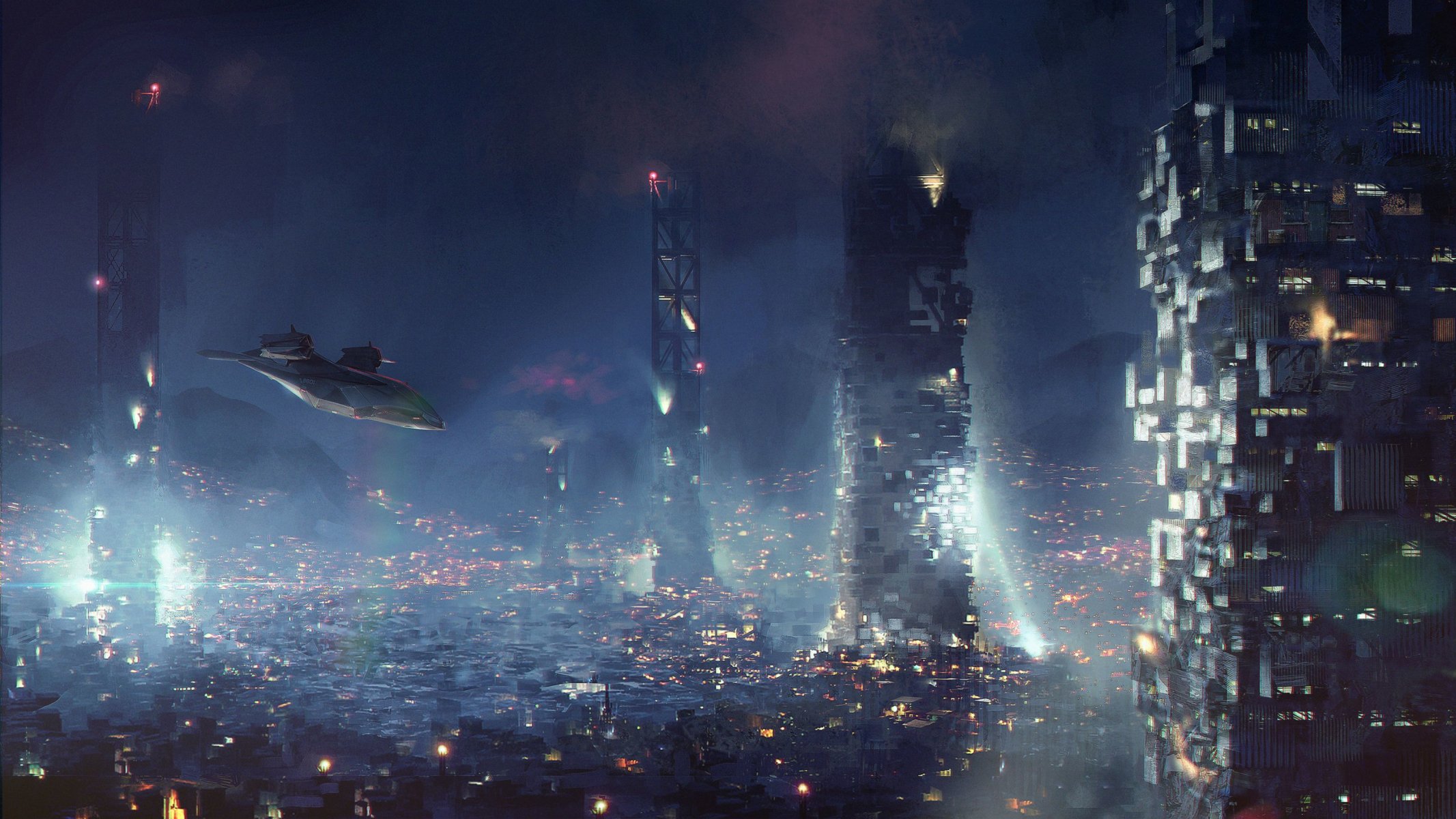 vertical takeoff and landing art city science fiction cyberpunk airplane deus ex deus ex : humanity divided humanity divided square enix eidos montreal golem city