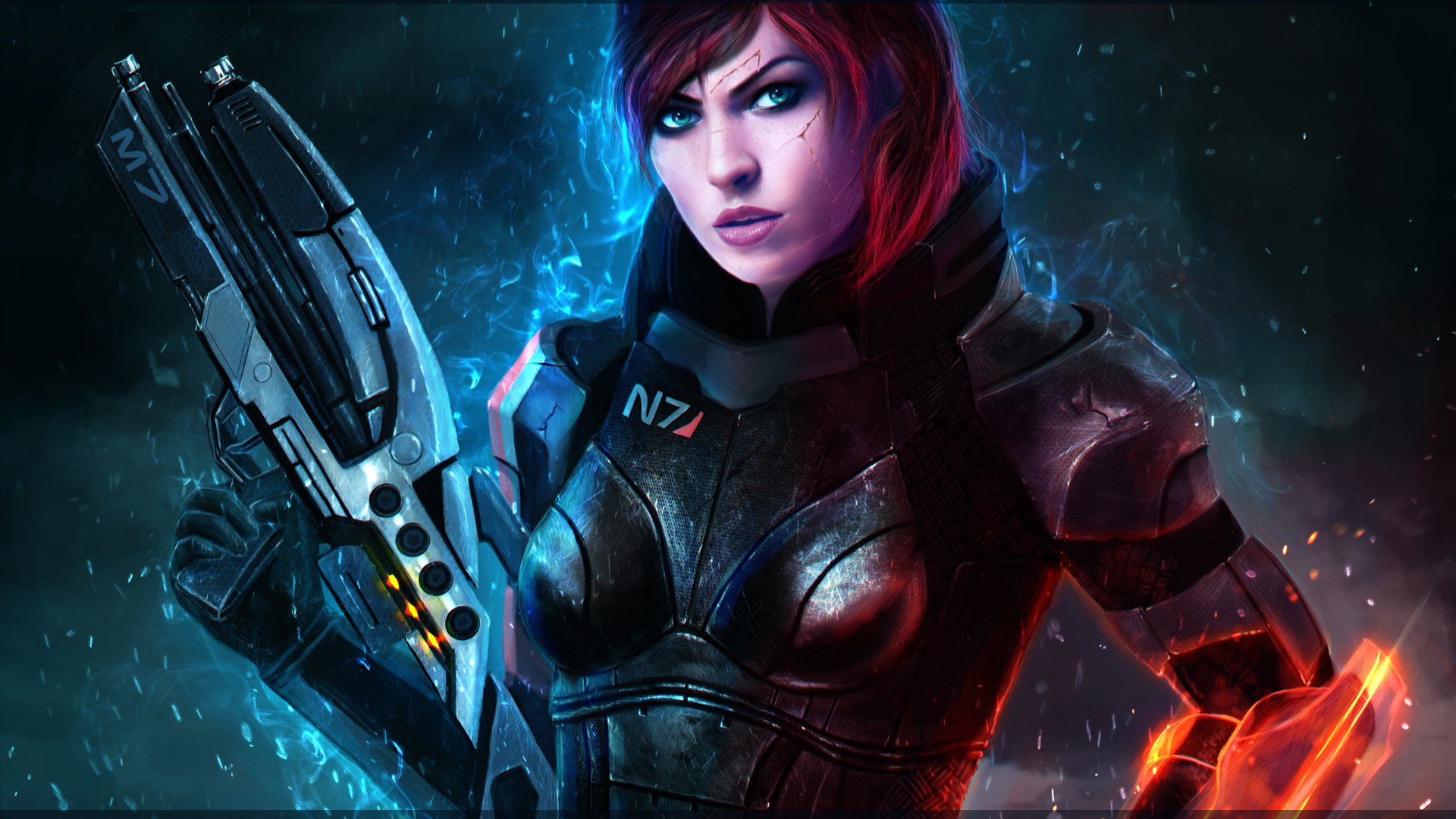 shepard mass effect chica pelirroja bioware comandante renegado metralletas m7 n7