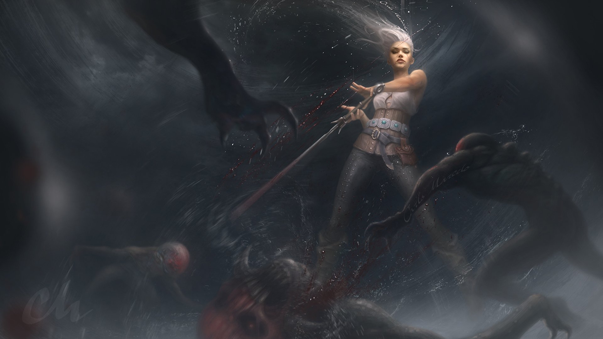 ciri art witcher 3 : Wild hunt girl witcher art monster