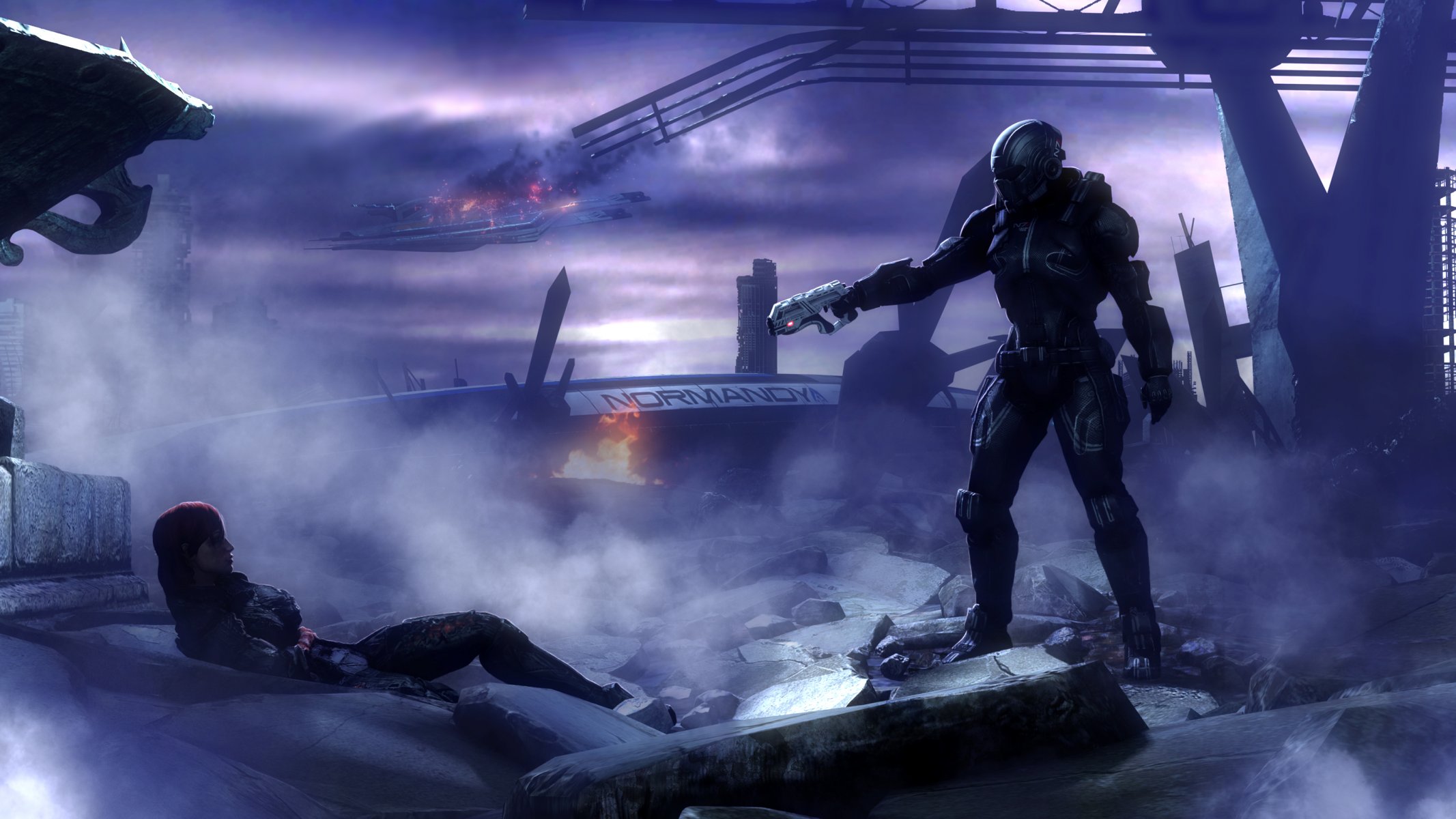 mass effect shepard fan art normandie ruinen soldat allianz raumschiff zerstörung