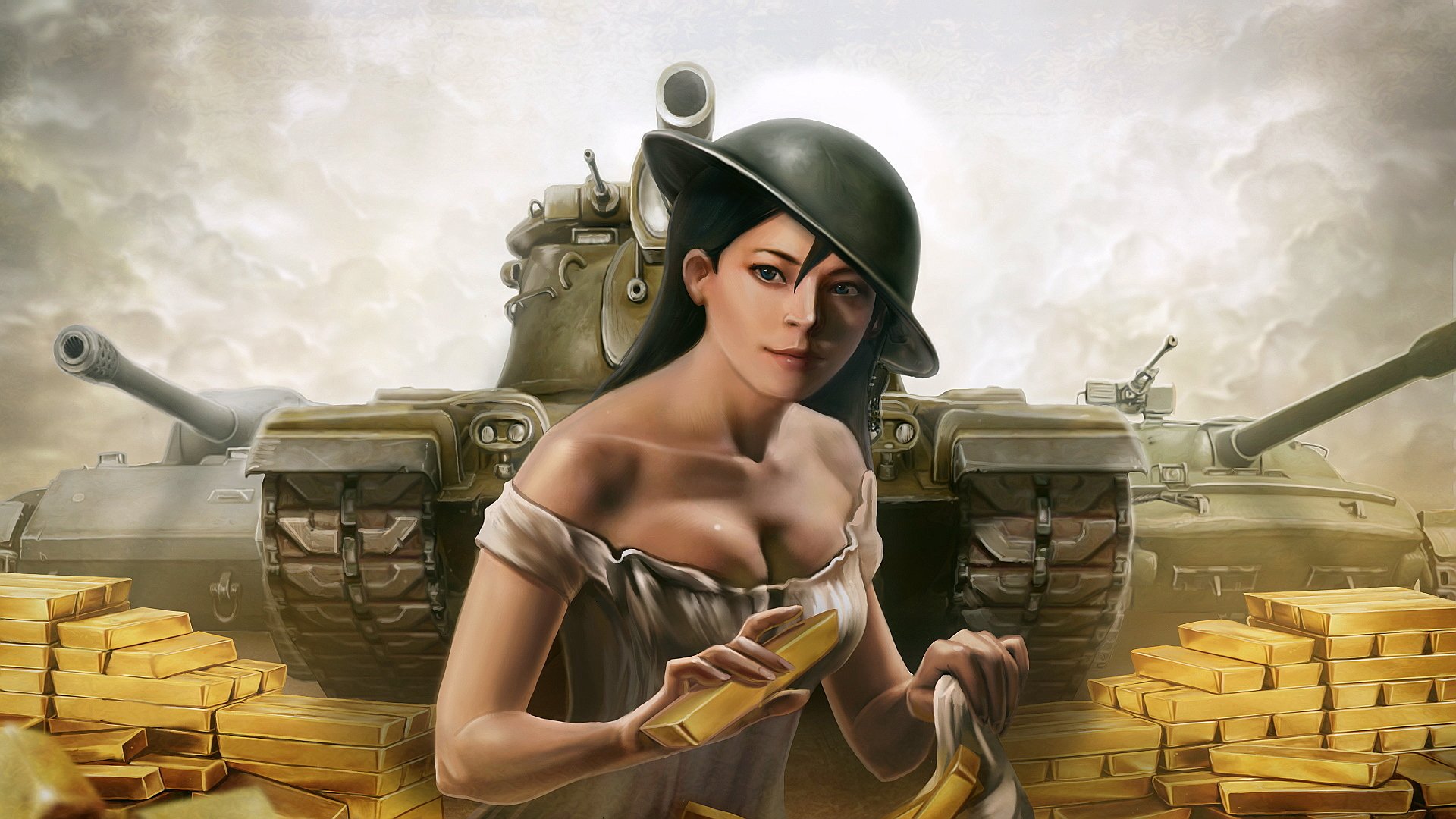 world of tanks art picture tanks girl helmet gold bar