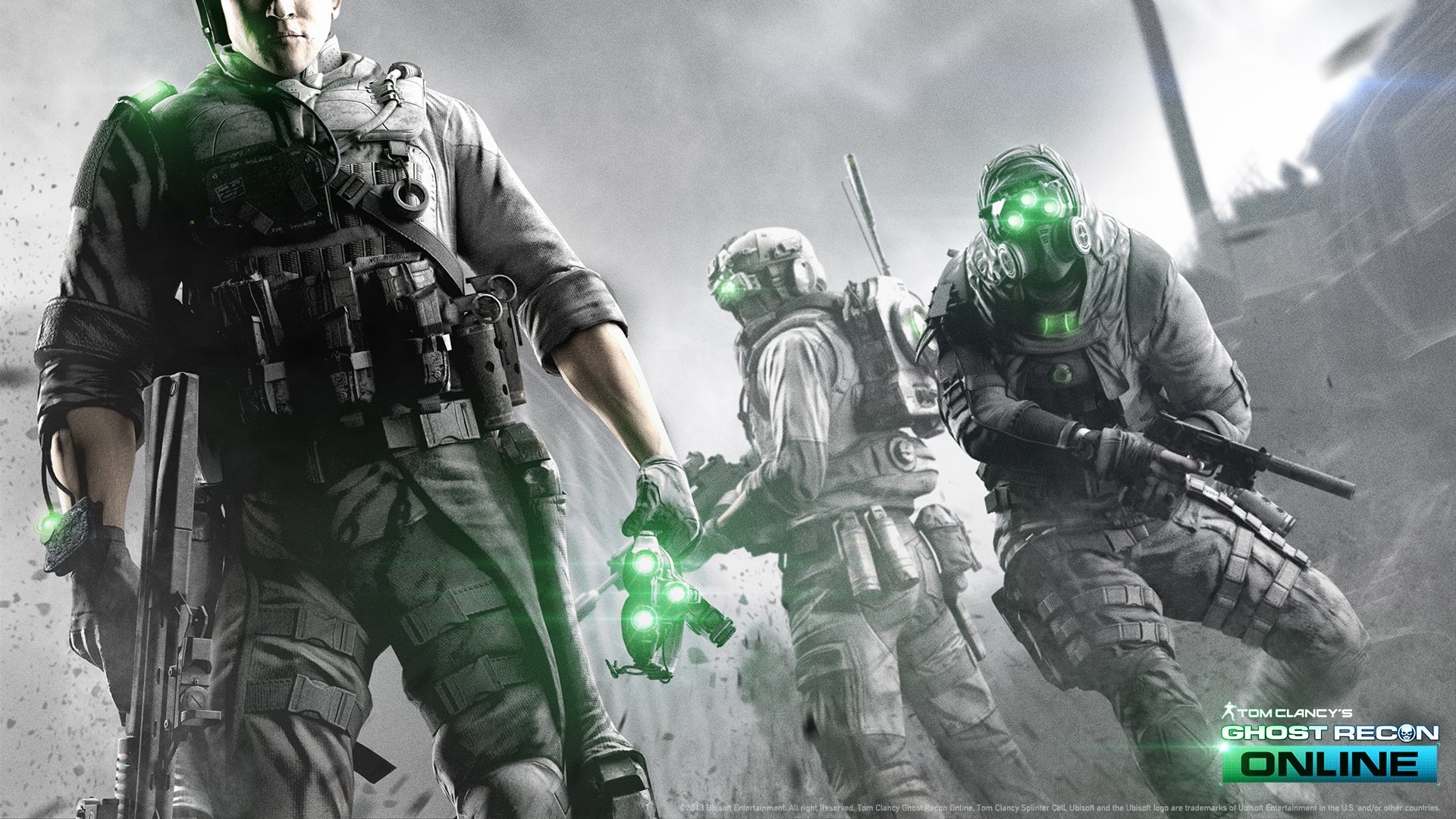 tom clancy ghost recon online dlc splinter cell żołnierze wojownicy kamizelka kuloodporna broń słuchawki hologram tłumik gogle noktowizyjne logo ubisoft singapore ubisoft entertainment