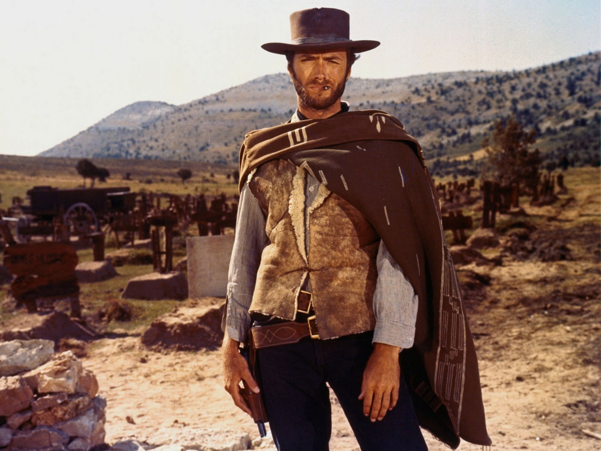 clint eastwood good wild west coat gun cemetery grave actor western nice bad evil hill code weapon revolver