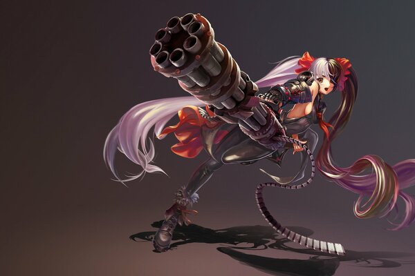 Anime girl avec une mitrailleuse multi-Canon
