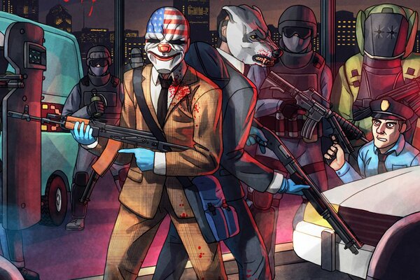 Comic-Kunst mit Charakteren aus payday 2