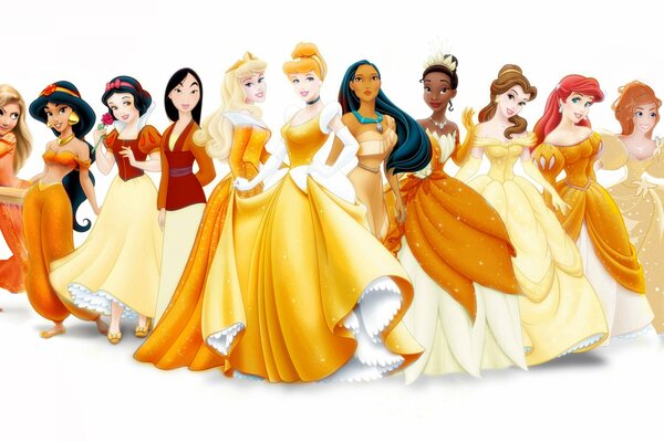 Księżniczki Disneya. Roszpunka, Jasmine, Ariel, Kopciuszek, Śpiąca Królewna, Królewna Śnieżka, pacohontas, Tiana, Belle, Giselle, Mulan