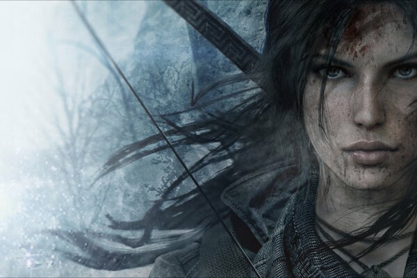 Il bel viso della ragazza Lara Croft dal gioco Rise of the Tomb Raider