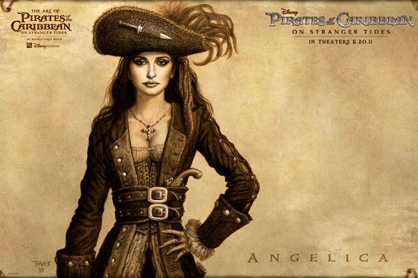 Drawing of Penelope Cruz from the movie Pirates of the Caribbean on Strange shores
