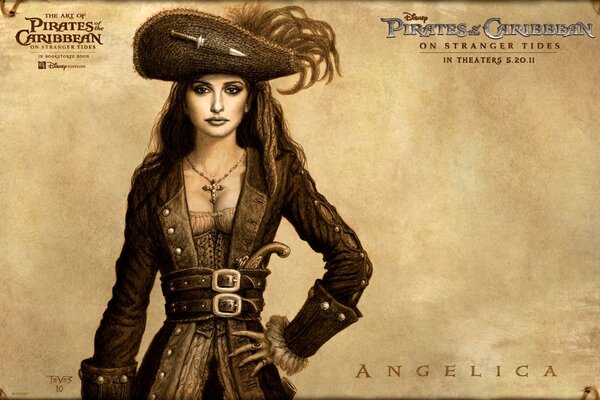 Dibujo de Penélope Cruz de la película piratas del Caribe en costas extrañas